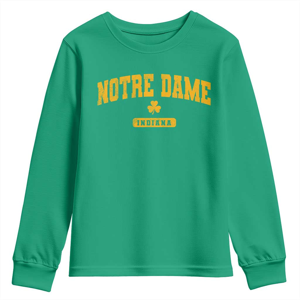 Notre Dame Indiana Youth Sweatshirt Vintage Varsity Sports IN State Gold Shamrock TS11 Irish Green Print Your Wear