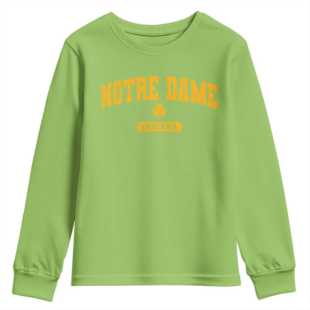Notre Dame Indiana Youth Sweatshirt Vintage Varsity Sports IN State Gold Shamrock