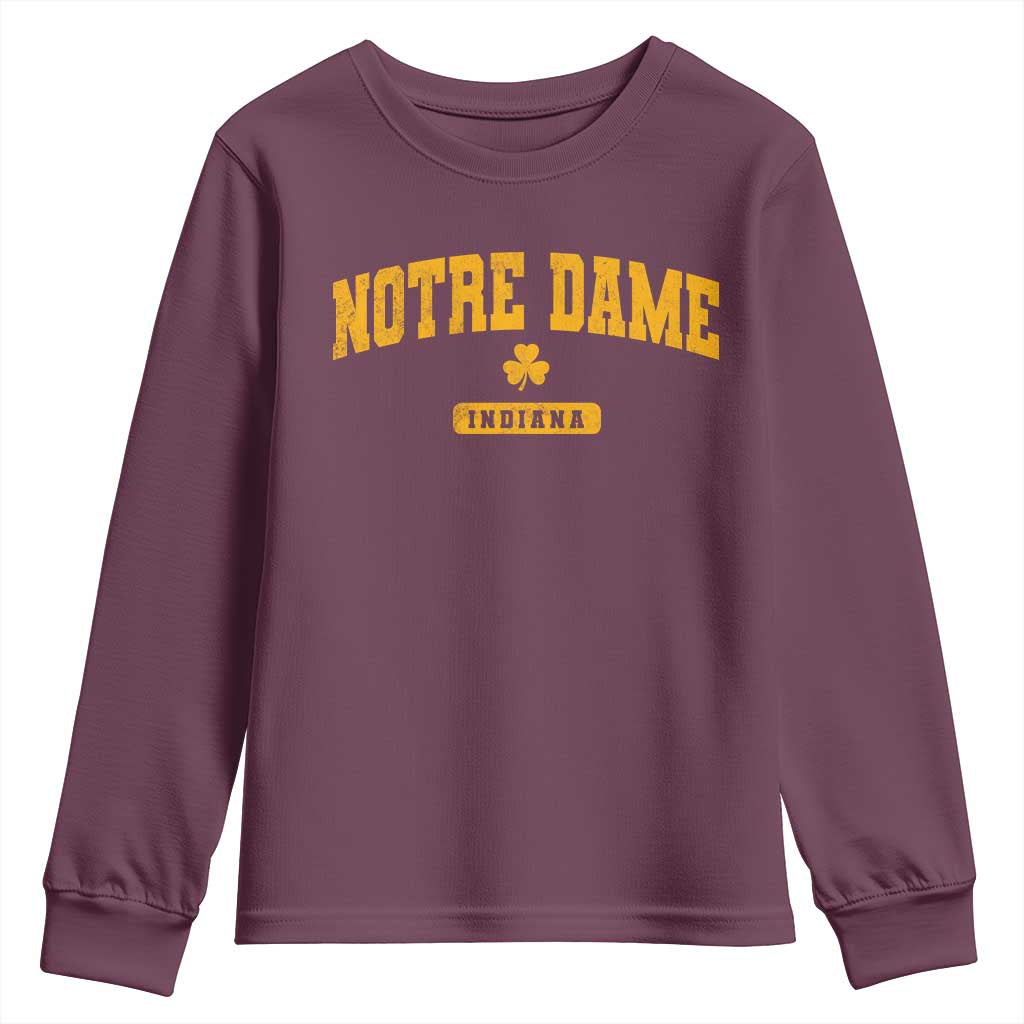 Notre Dame Indiana Youth Sweatshirt Vintage Varsity Sports IN State Gold Shamrock