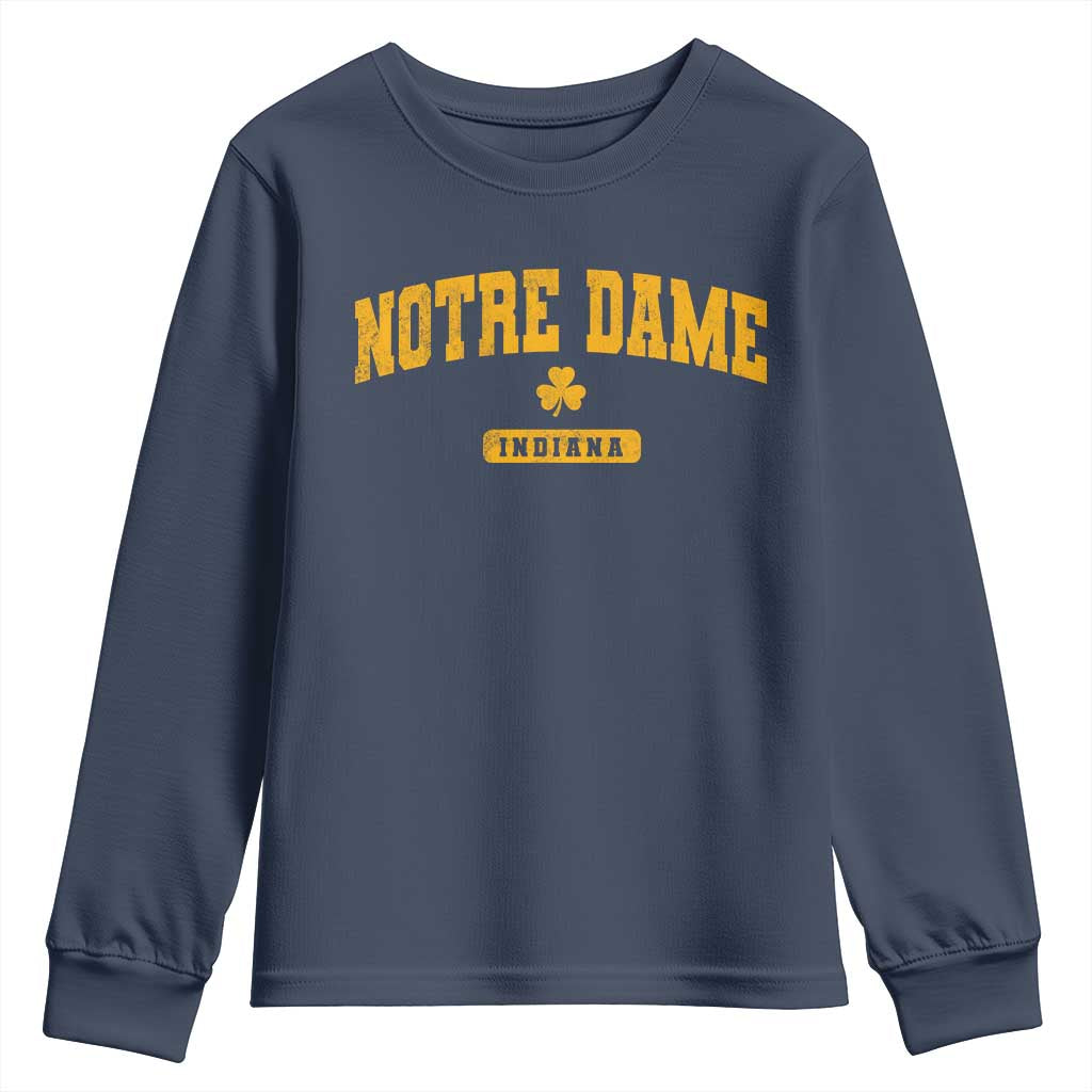Notre Dame Indiana Youth Sweatshirt Vintage Varsity Sports IN State Gold Shamrock