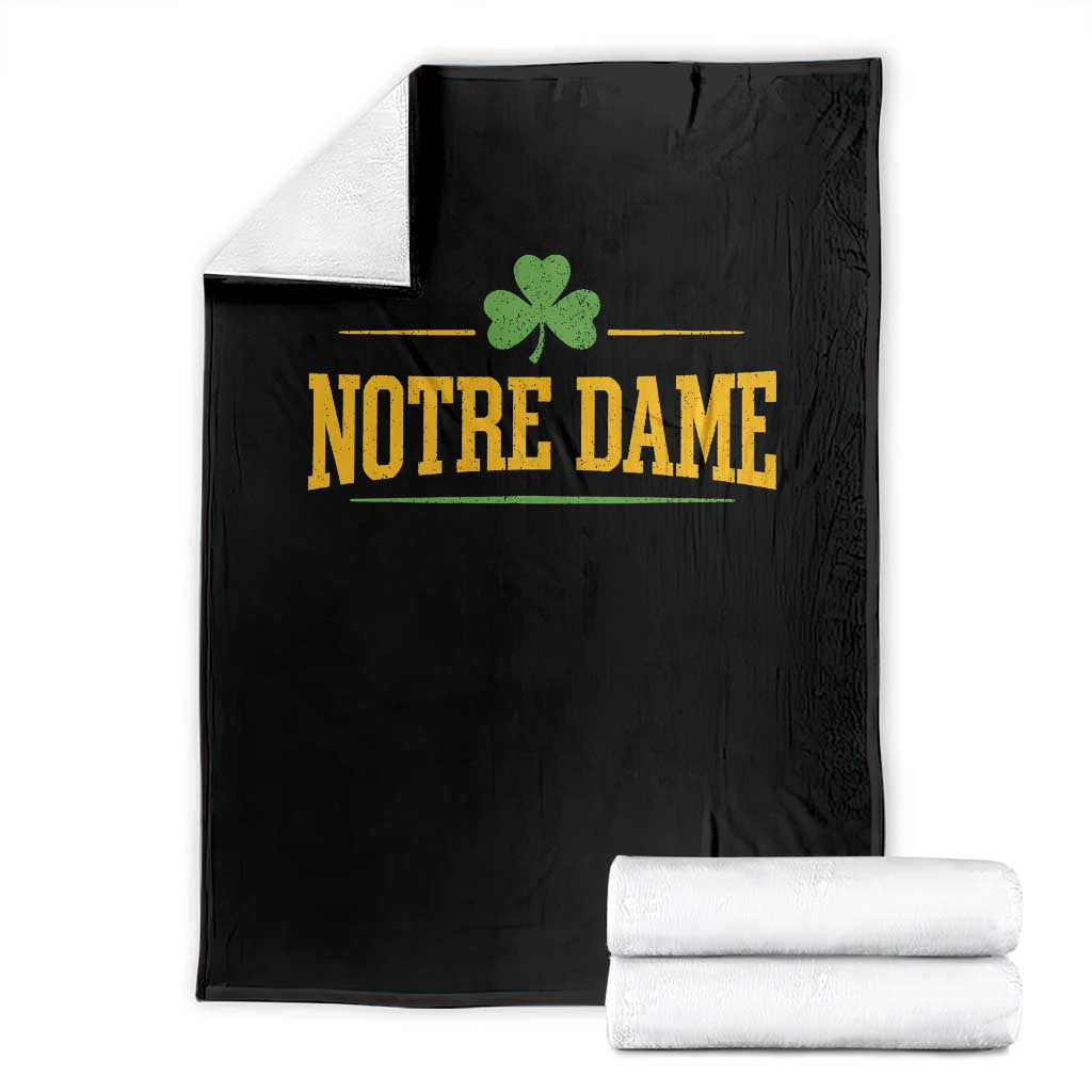 Notre Dame Throw Blanket Vintage Varsity Sports IN State Gold Shamrock