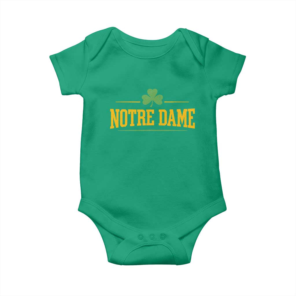 Notre Dame Baby Onesie Vintage Varsity Sports IN State Gold Shamrock