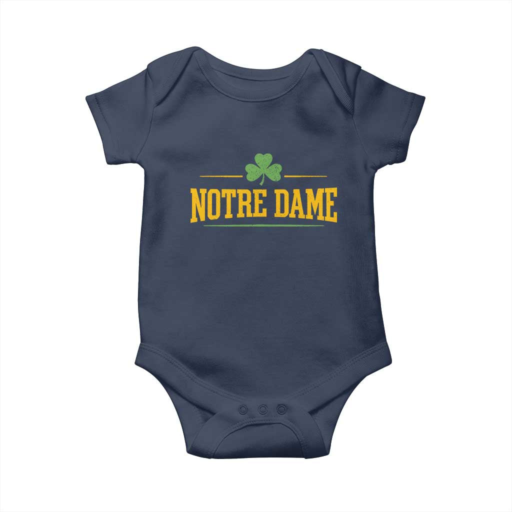 Notre Dame Baby Onesie Vintage Varsity Sports IN State Gold Shamrock