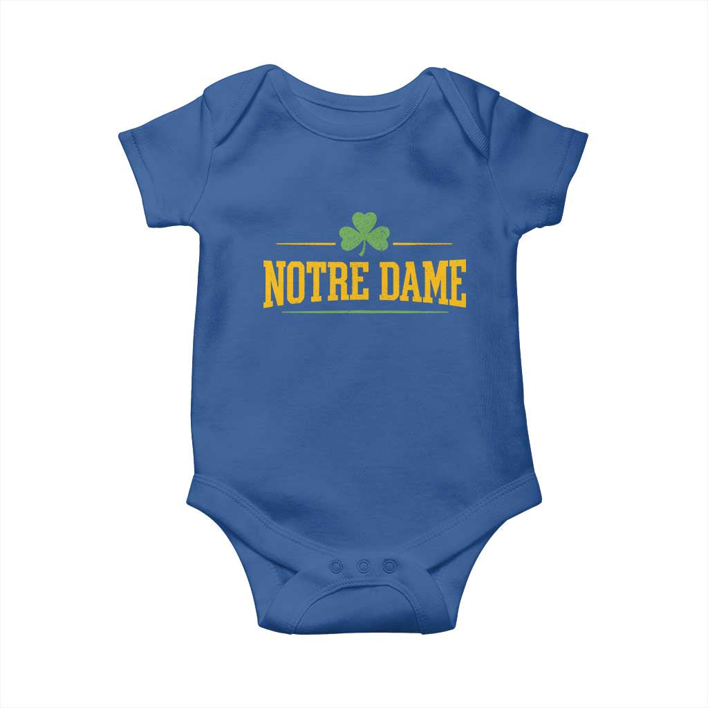 Notre Dame Baby Onesie Vintage Varsity Sports IN State Gold Shamrock