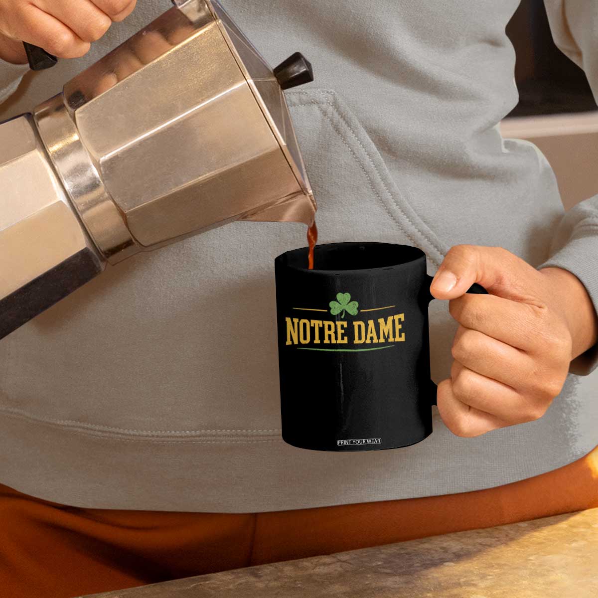Notre Dame Coffee Mug Vintage Varsity Sports IN State Gold Shamrock