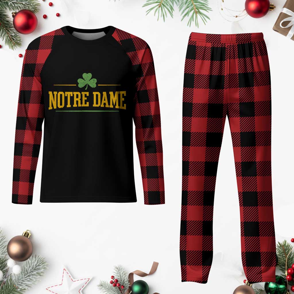 Notre Dame Plaid Pajama Set Vintage Varsity Sports IN State Gold Shamrock