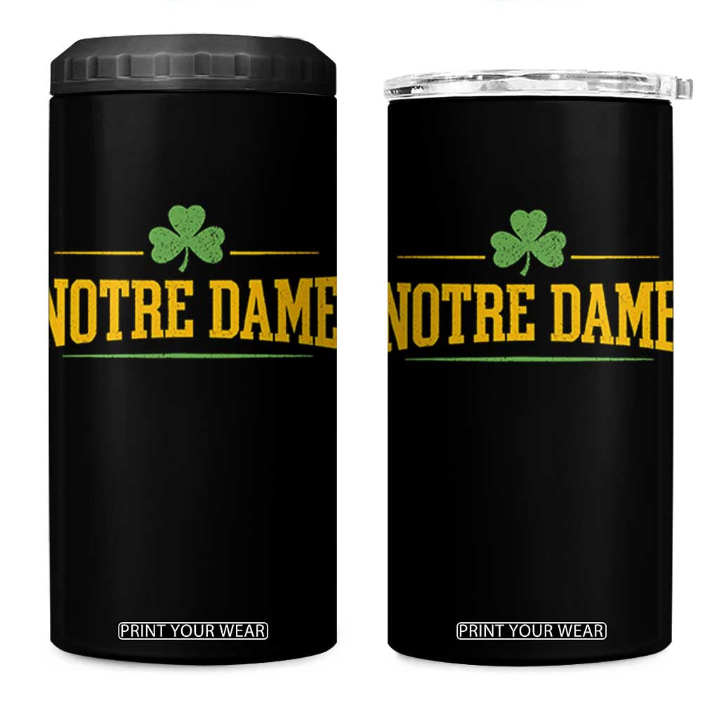Notre Dame 4 in 1 Can Cooler Tumbler Vintage Varsity Sports IN State Gold Shamrock TS11 One Size: 16 oz Black Print Your Wear
