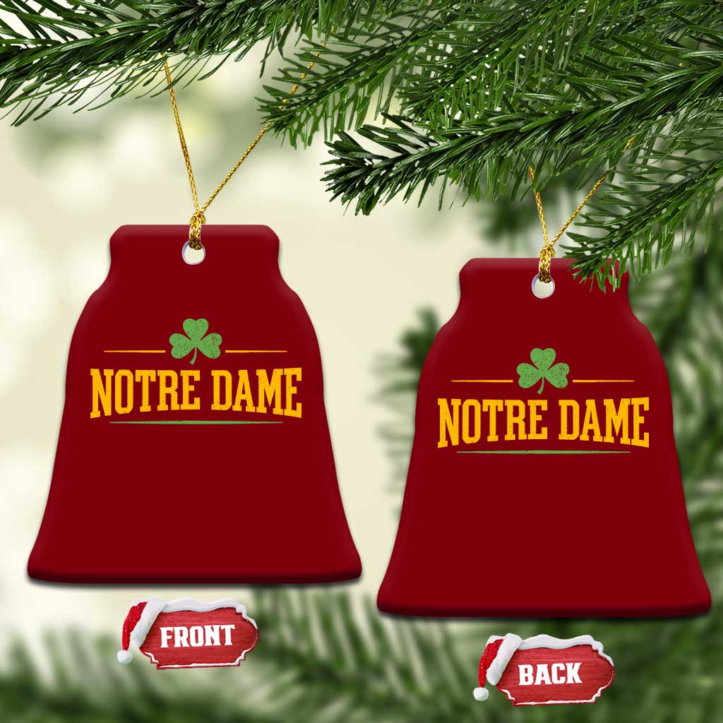 Notre Dame Ceramic Ornament Vintage Varsity Sports IN State Gold Shamrock
