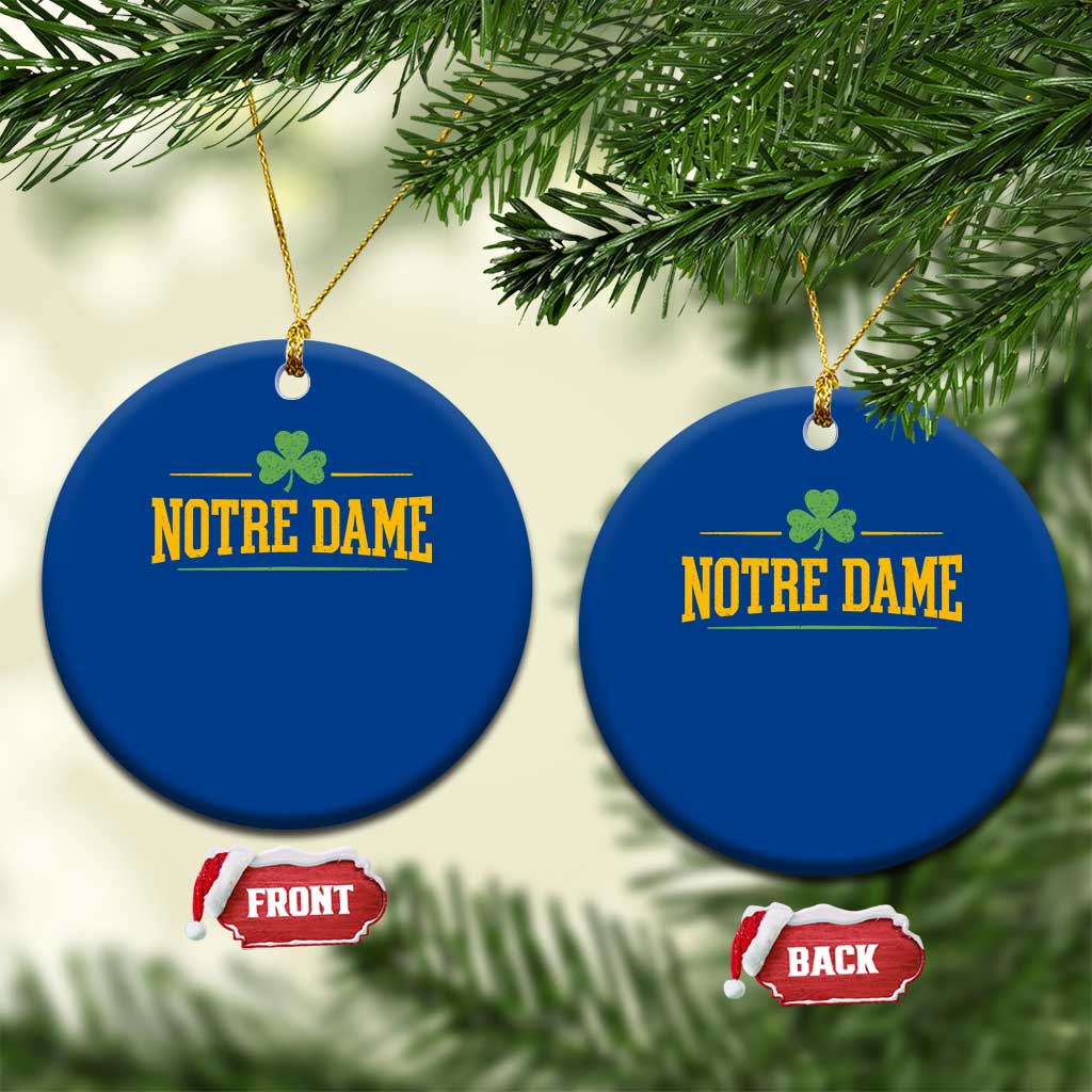 Notre Dame Ceramic Ornament Vintage Varsity Sports IN State Gold Shamrock
