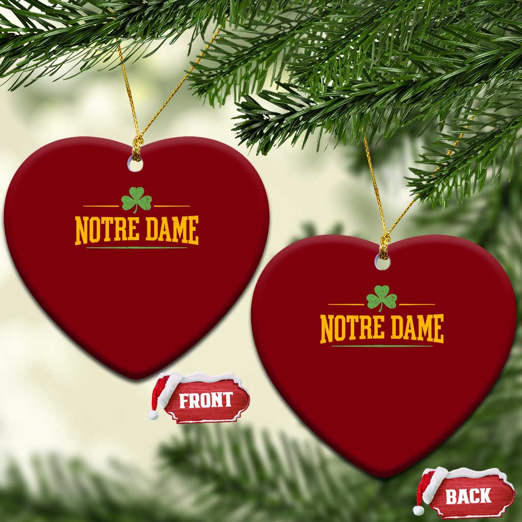 Notre Dame Ceramic Ornament Vintage Varsity Sports IN State Gold Shamrock