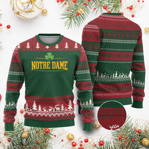 Notre Dame Ugly Christmas Sweater Vintage Varsity Sports IN State Gold Shamrock