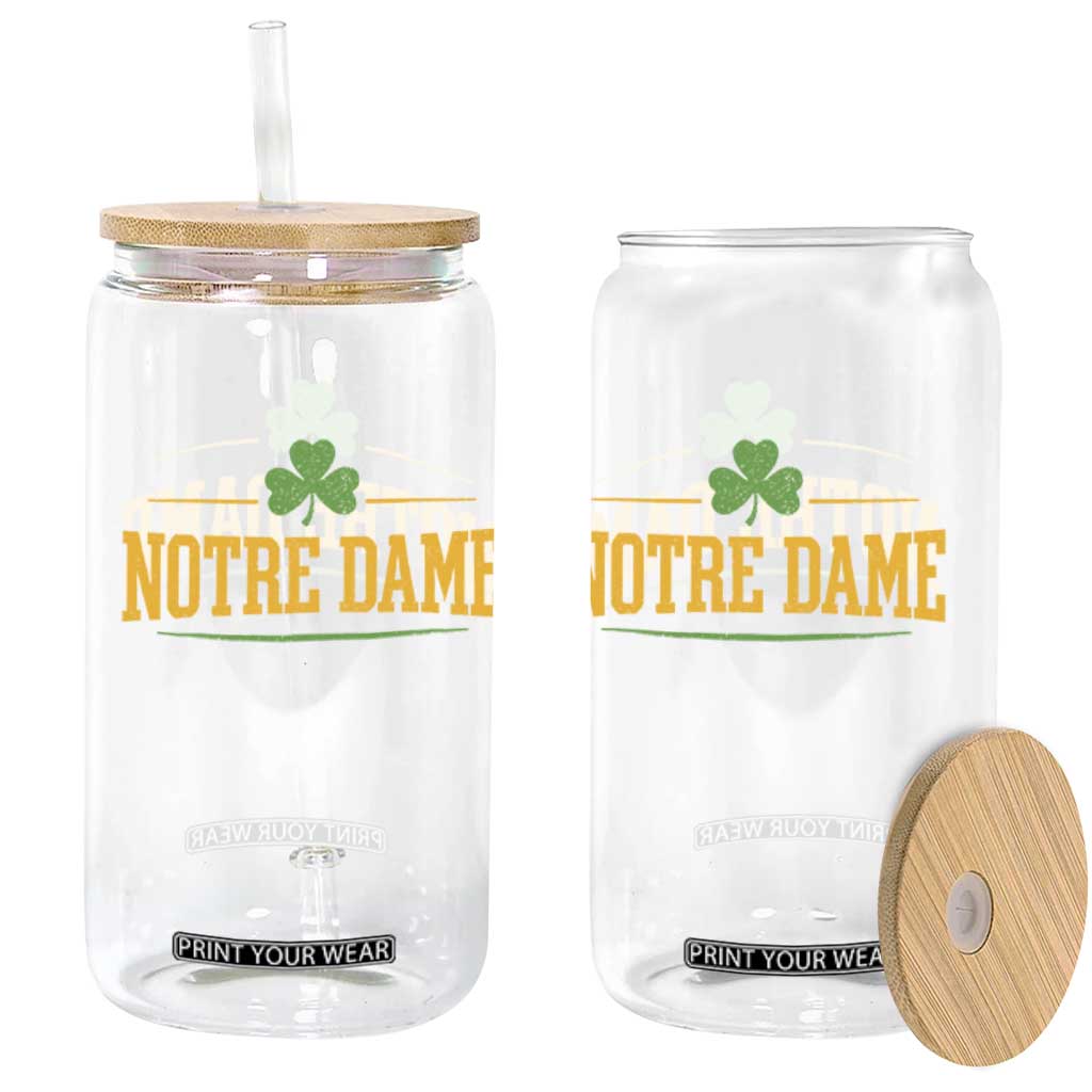 Notre Dame Glass Can Vintage Varsity Sports IN State Gold Shamrock