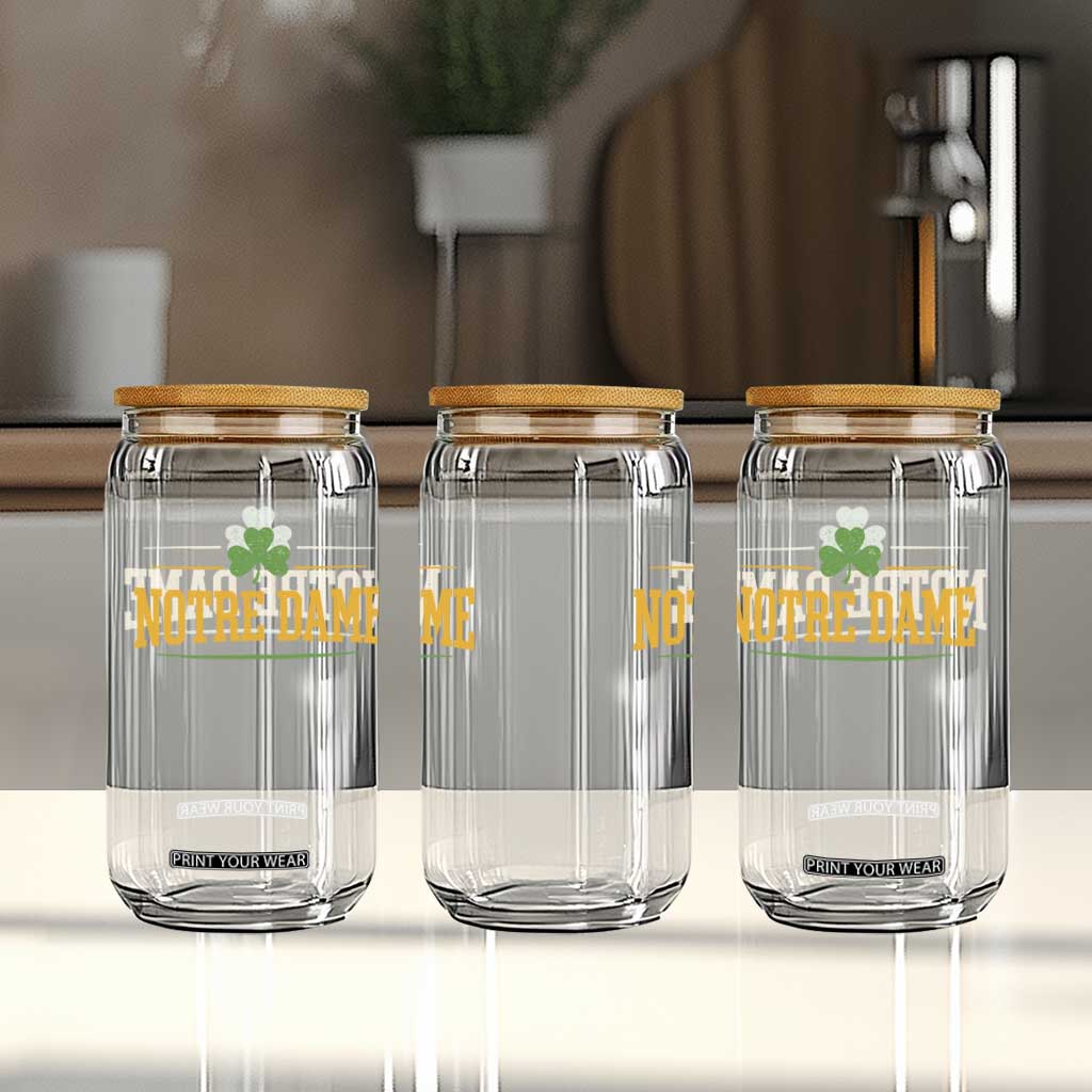 Notre Dame Glass Can Vintage Varsity Sports IN State Gold Shamrock