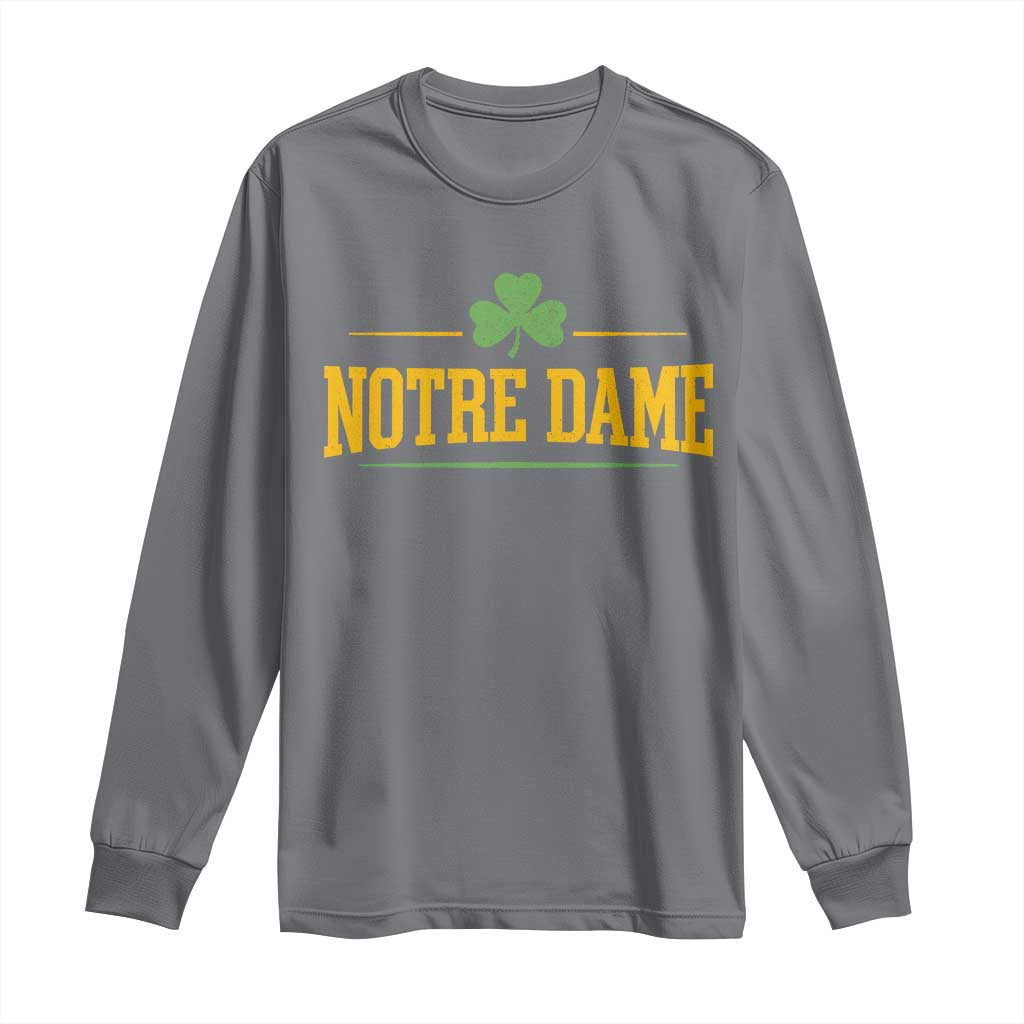 Notre Dame Long Sleeve Shirt Vintage Varsity Sports IN State Gold Shamrock