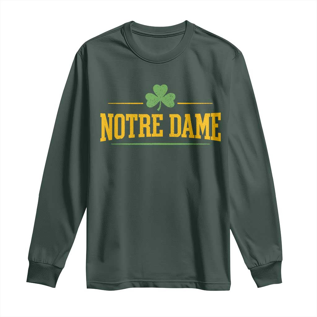 Notre Dame Long Sleeve Shirt Vintage Varsity Sports IN State Gold Shamrock