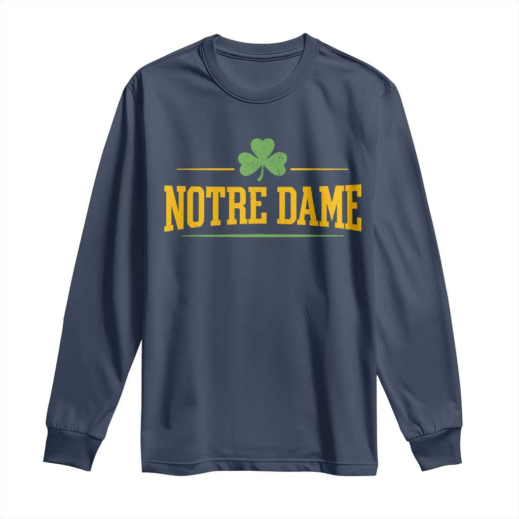 Notre Dame Long Sleeve Shirt Vintage Varsity Sports IN State Gold Shamrock