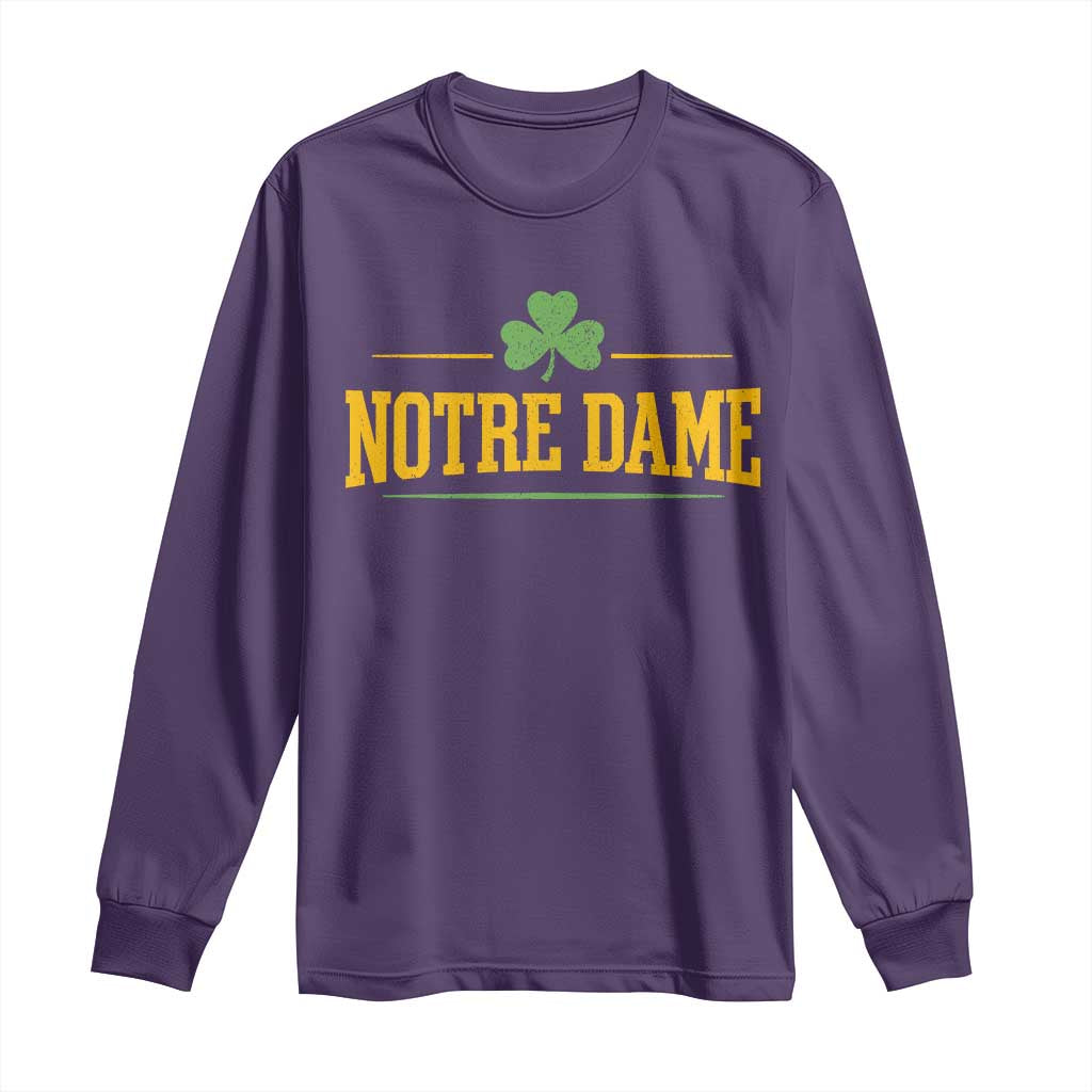 Notre Dame Long Sleeve Shirt Vintage Varsity Sports IN State Gold Shamrock