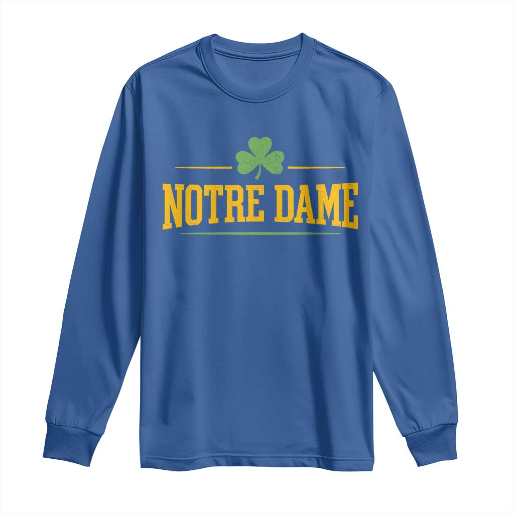 Notre Dame Long Sleeve Shirt Vintage Varsity Sports IN State Gold Shamrock