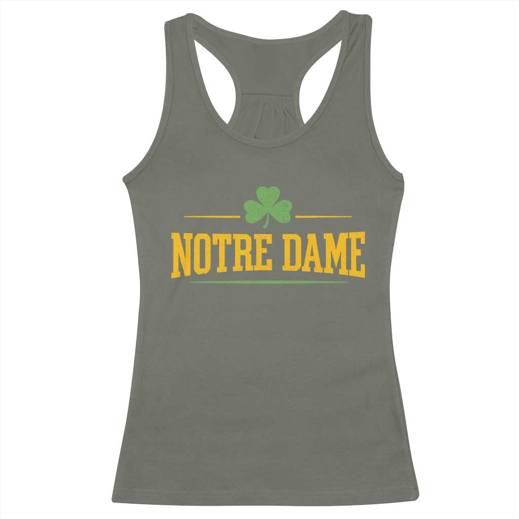 Notre Dame Racerback Tank Top Vintage Varsity Sports IN State Gold Shamrock