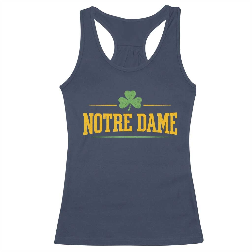 Notre Dame Racerback Tank Top Vintage Varsity Sports IN State Gold Shamrock