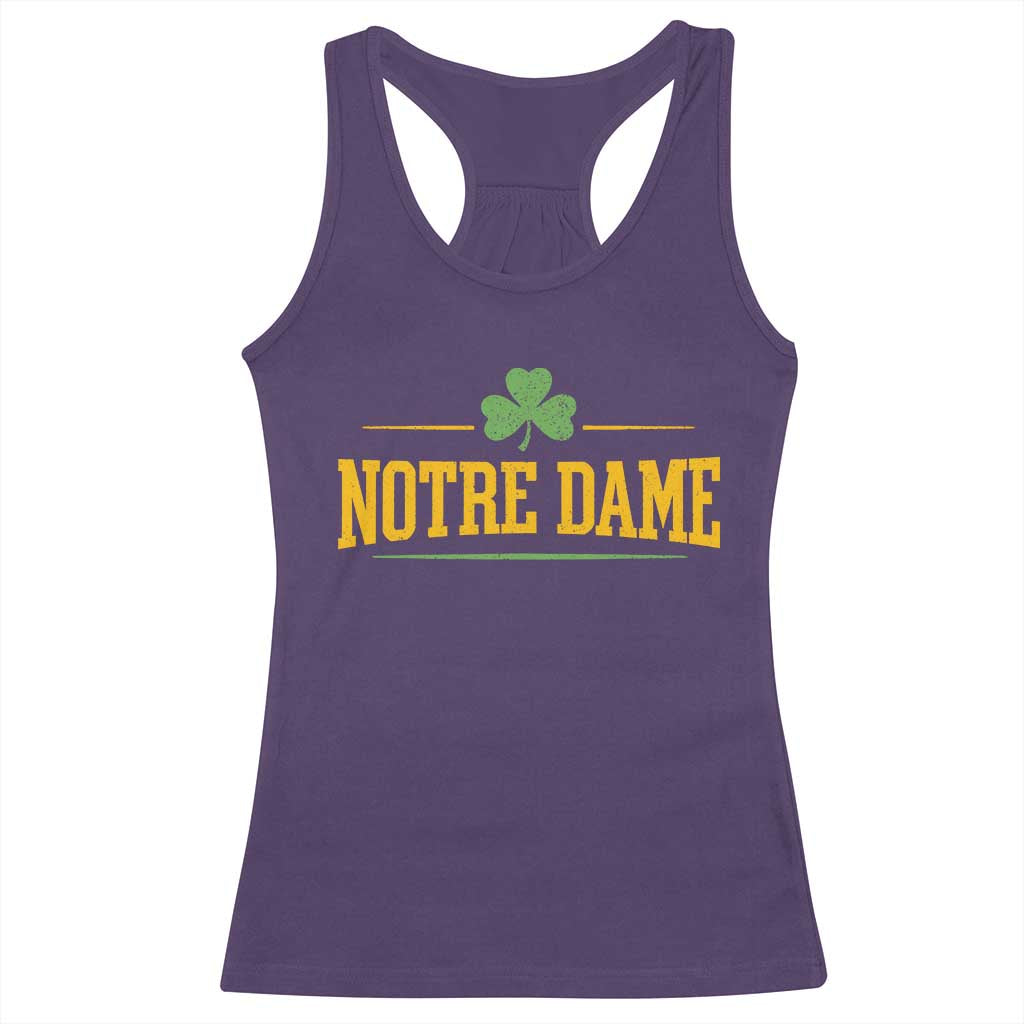Notre Dame Racerback Tank Top Vintage Varsity Sports IN State Gold Shamrock