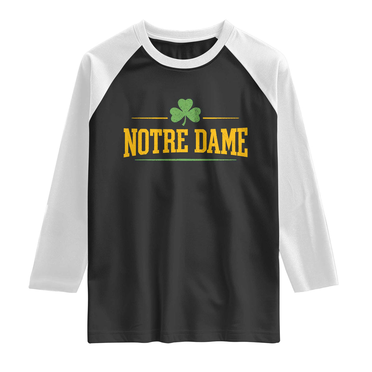 Notre Dame Raglan Shirt Vintage Varsity Sports IN State Gold Shamrock