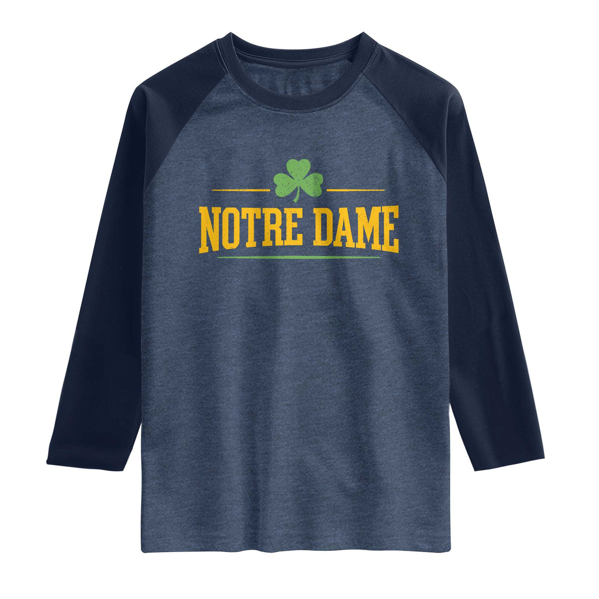 Notre Dame Raglan Shirt Vintage Varsity Sports IN State Gold Shamrock