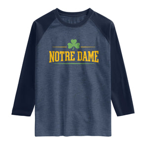Notre Dame Raglan Shirt Vintage Varsity Sports IN State Gold Shamrock