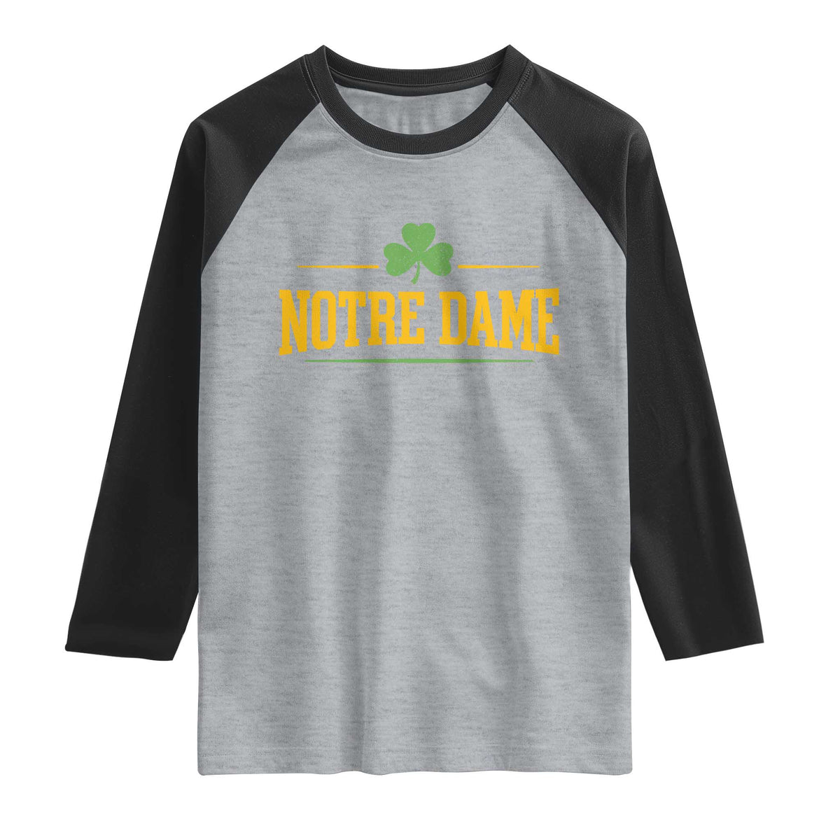 Notre Dame Raglan Shirt Vintage Varsity Sports IN State Gold Shamrock