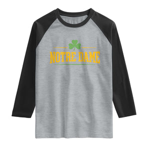 Notre Dame Raglan Shirt Vintage Varsity Sports IN State Gold Shamrock
