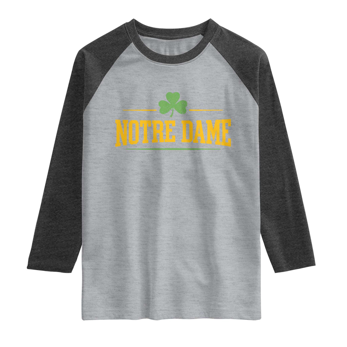 Notre Dame Raglan Shirt Vintage Varsity Sports IN State Gold Shamrock