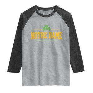 Notre Dame Raglan Shirt Vintage Varsity Sports IN State Gold Shamrock