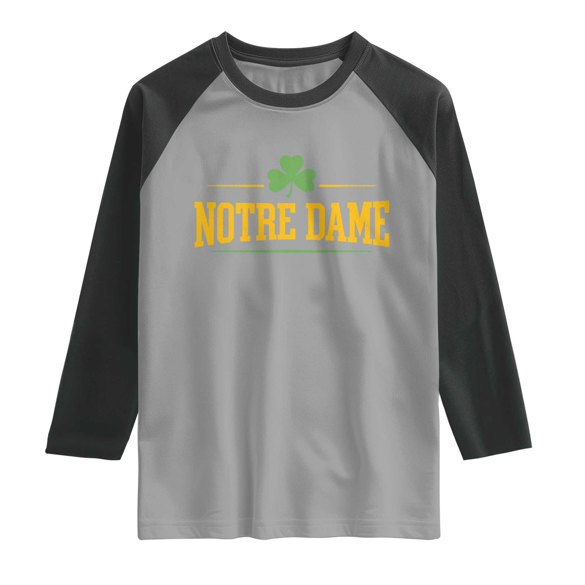 Notre Dame Raglan Shirt Vintage Varsity Sports IN State Gold Shamrock