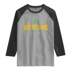 Notre Dame Raglan Shirt Vintage Varsity Sports IN State Gold Shamrock