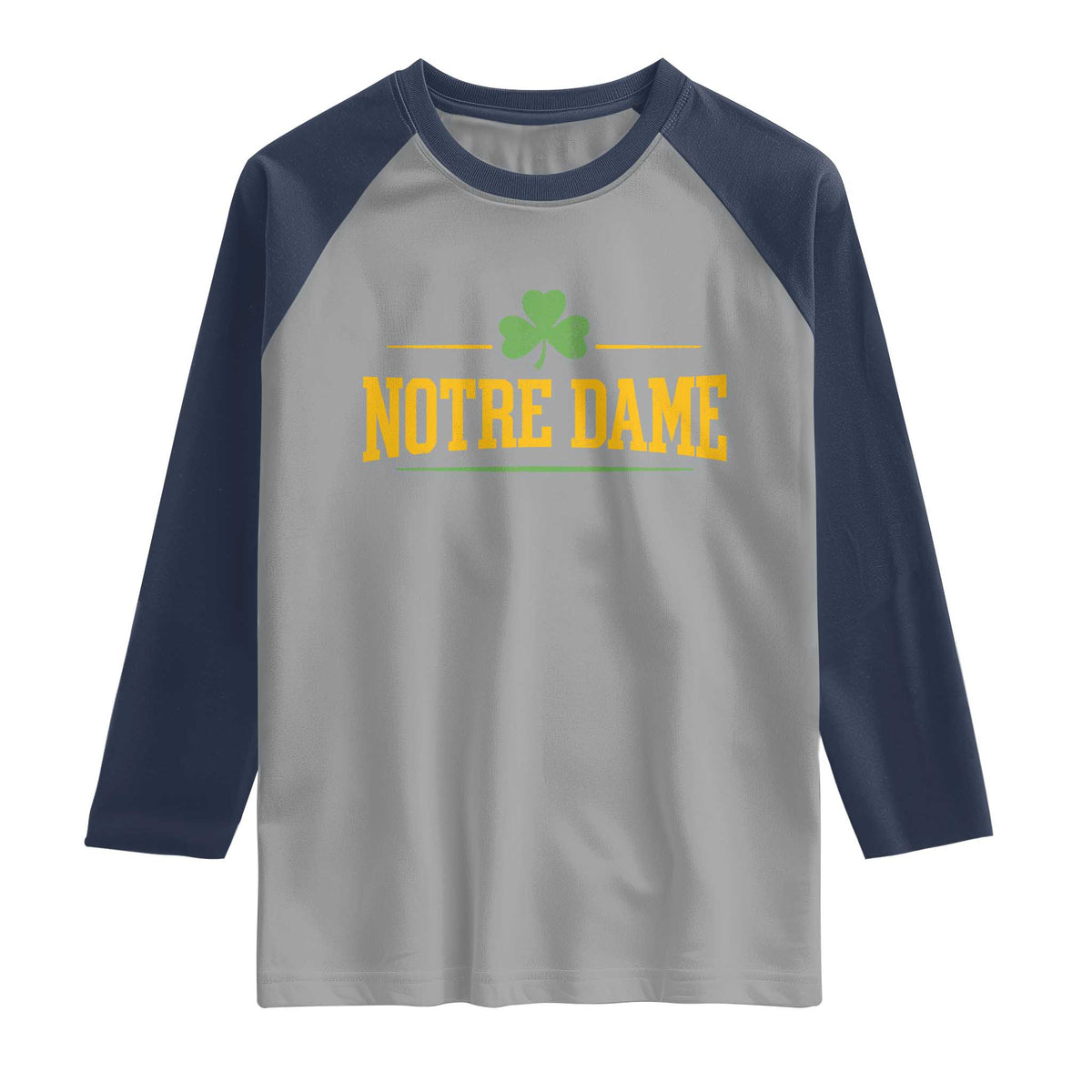 Notre Dame Raglan Shirt Vintage Varsity Sports IN State Gold Shamrock