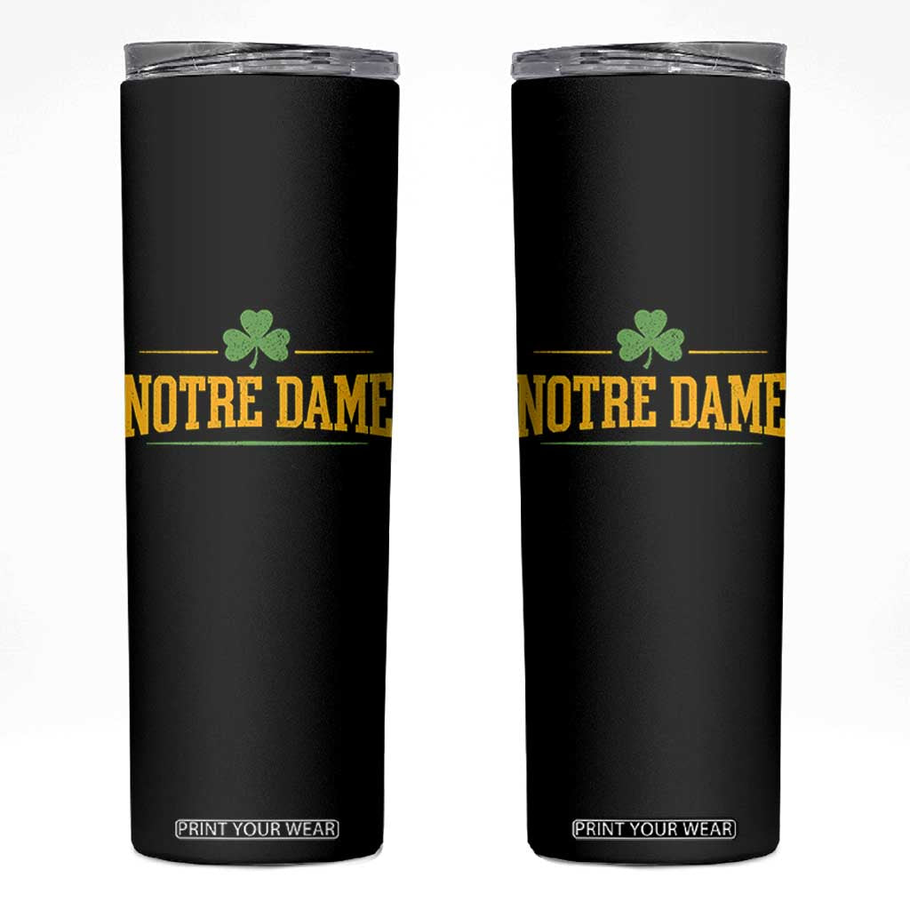 Notre Dame Skinny Tumbler Vintage Varsity Sports IN State Gold Shamrock