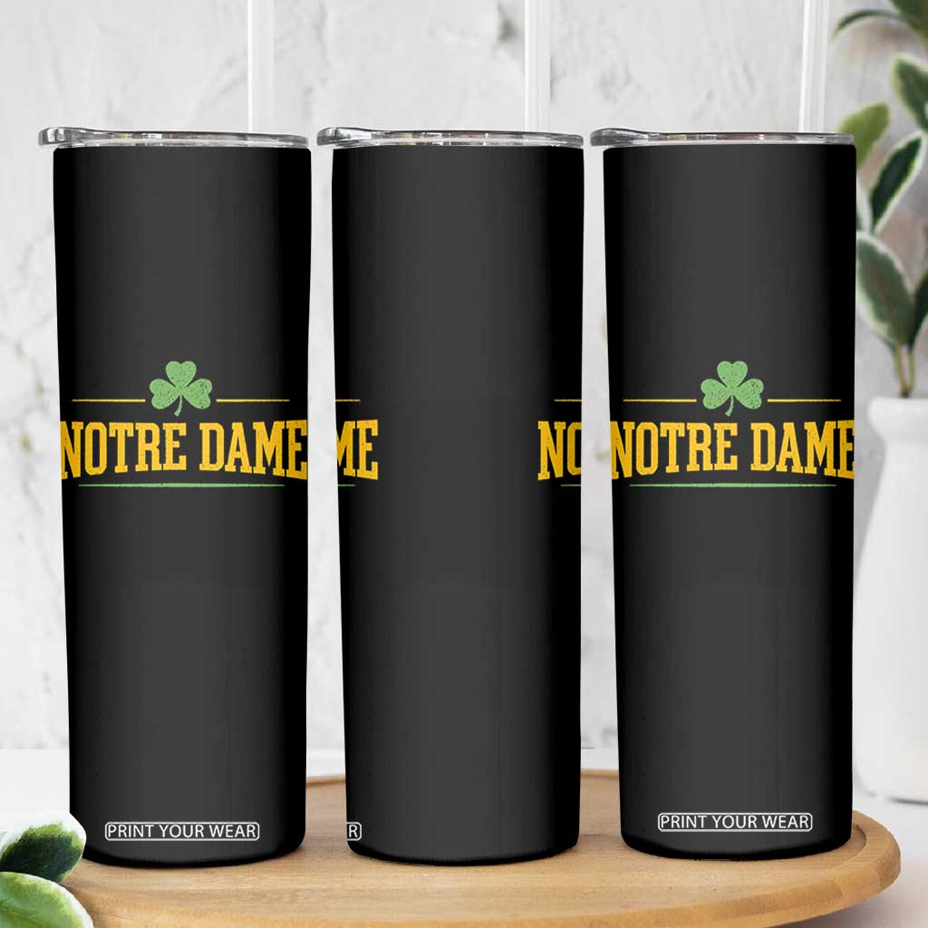 Notre Dame Skinny Tumbler Vintage Varsity Sports IN State Gold Shamrock
