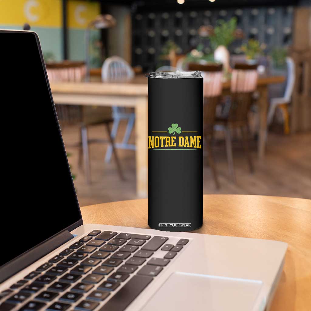 Notre Dame Skinny Tumbler Vintage Varsity Sports IN State Gold Shamrock
