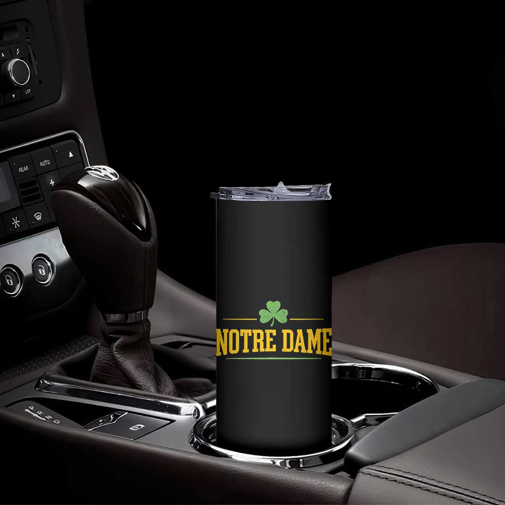 Notre Dame Skinny Tumbler Vintage Varsity Sports IN State Gold Shamrock