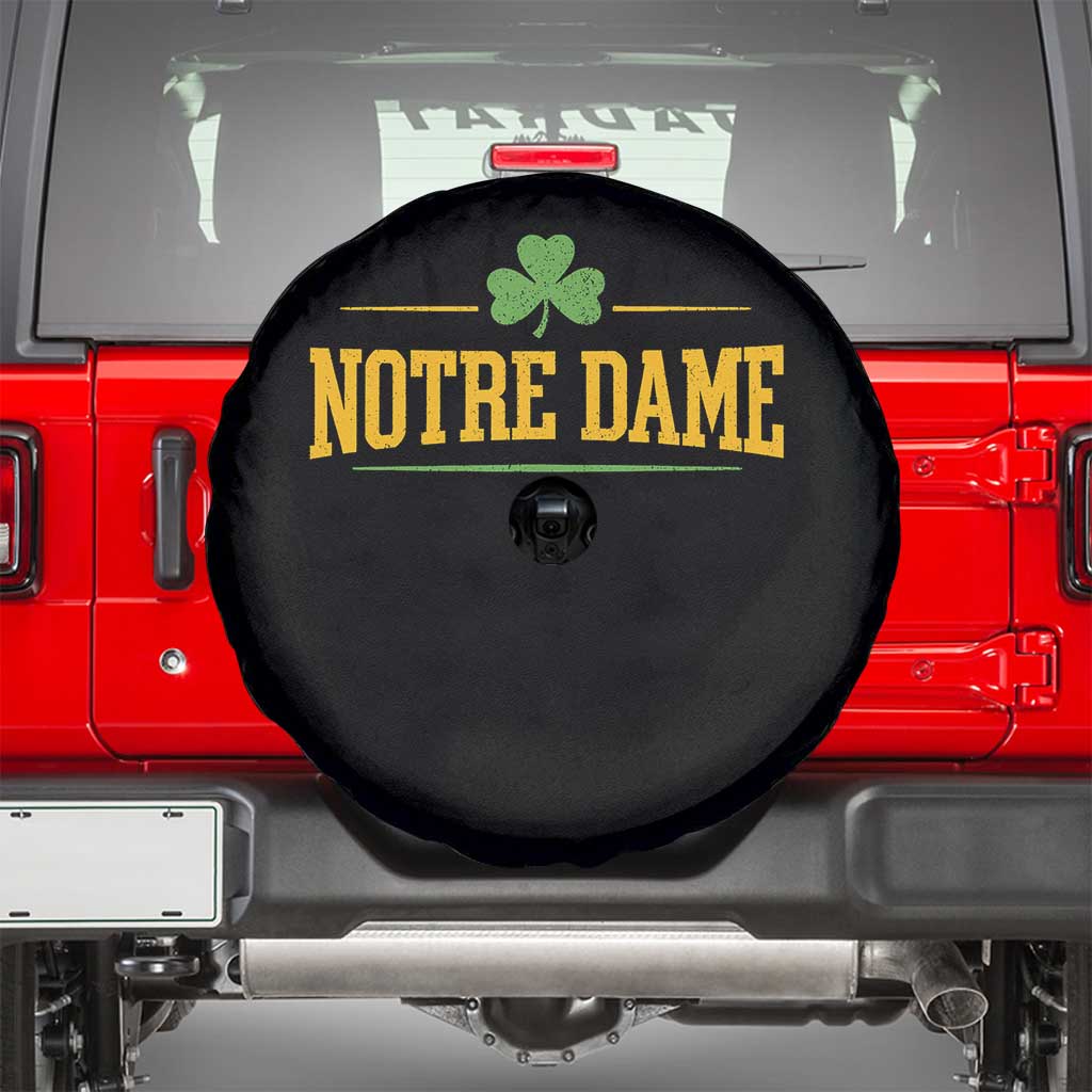 Notre Dame Spare Tire Cover Vintage Varsity Sports IN State Gold Shamrock