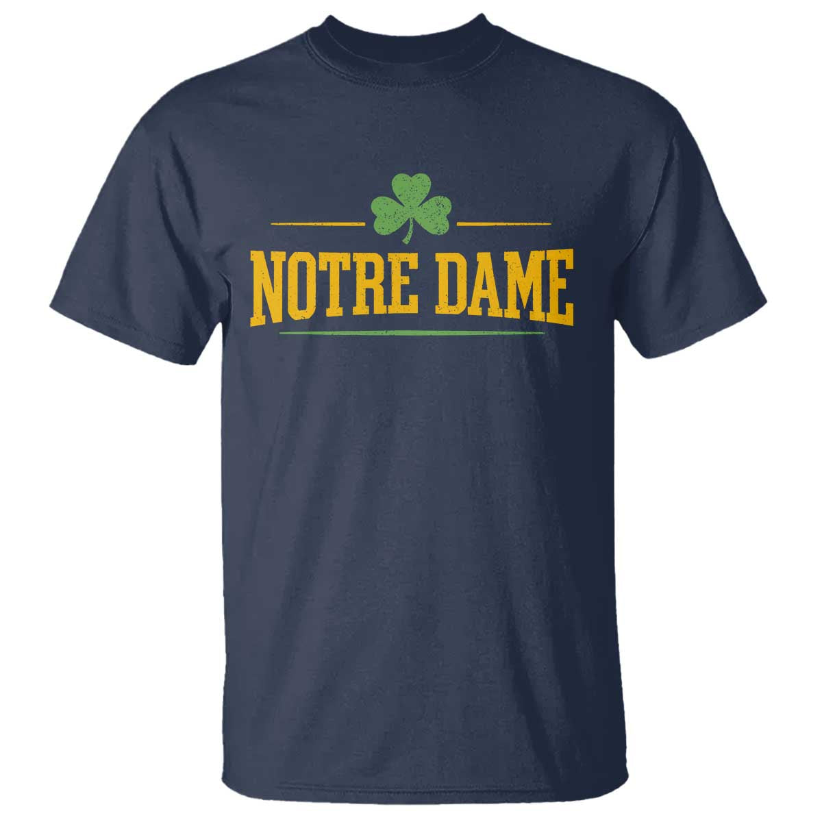 Notre Dame T Shirt Vintage Varsity Sports IN State Gold Shamrock