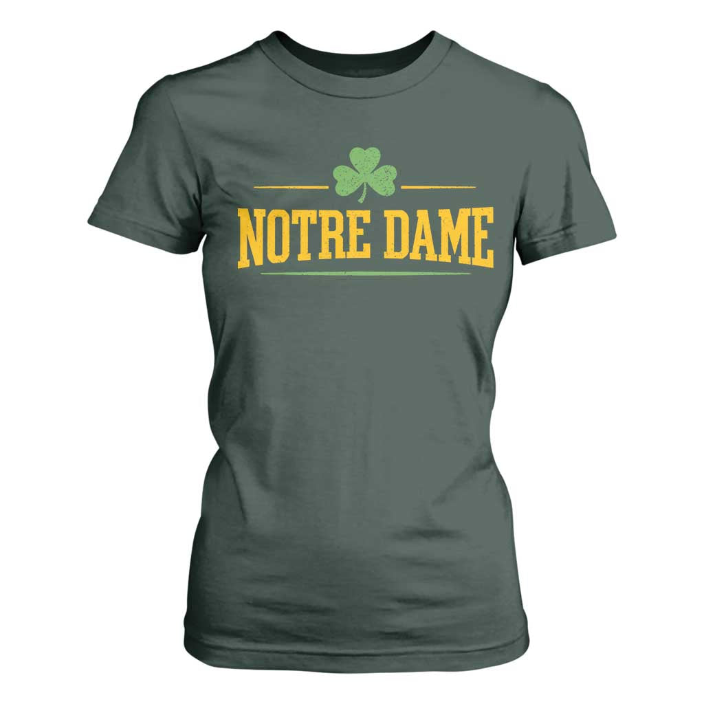 Notre Dame T Shirt For Women Vintage Varsity Sports IN State Gold Shamrock