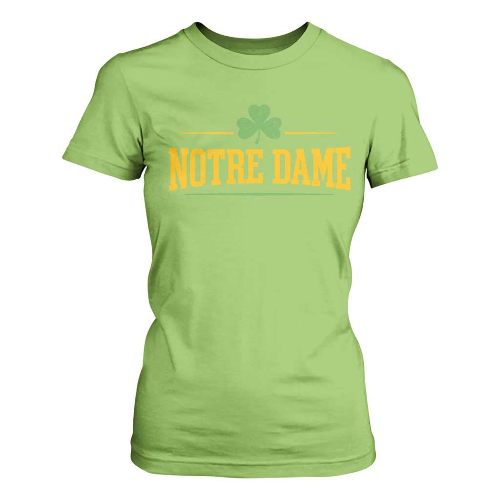 Notre Dame T Shirt For Women Vintage Varsity Sports IN State Gold Shamrock
