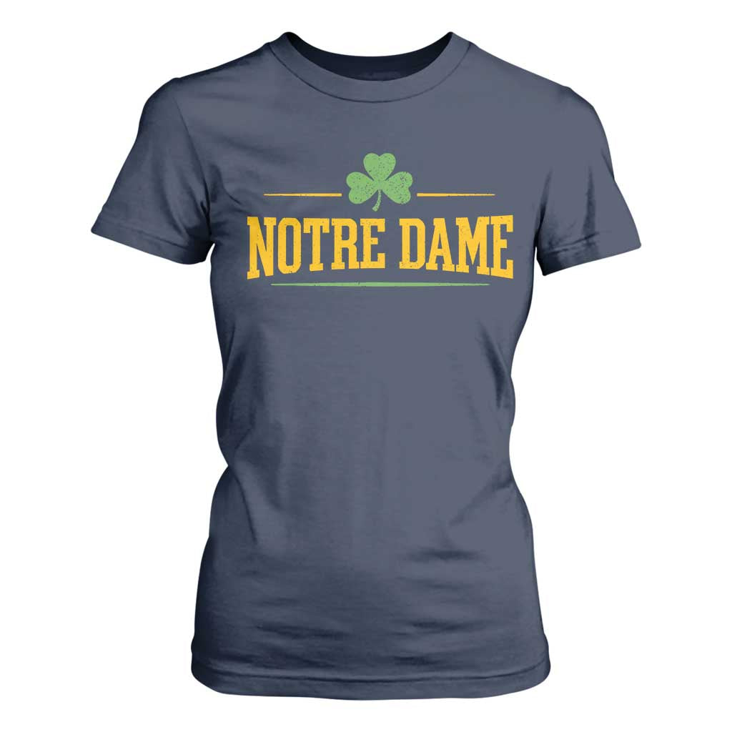 Notre Dame T Shirt For Women Vintage Varsity Sports IN State Gold Shamrock