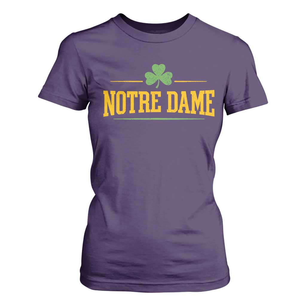 Notre Dame T Shirt For Women Vintage Varsity Sports IN State Gold Shamrock