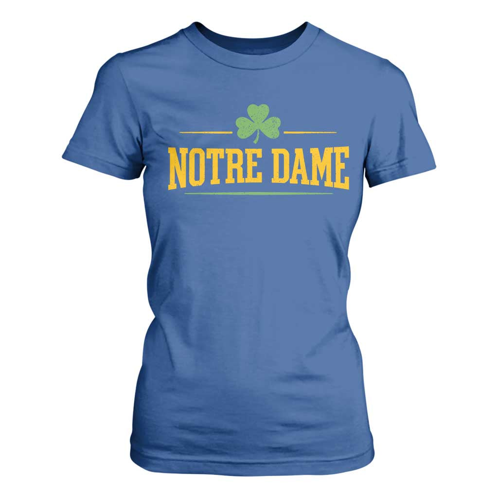 Notre Dame T Shirt For Women Vintage Varsity Sports IN State Gold Shamrock