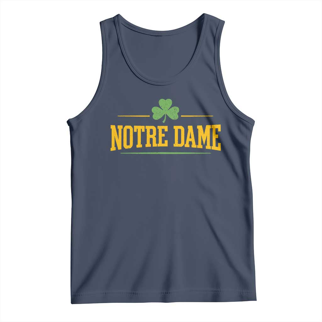Notre Dame Tank Top Vintage Varsity Sports IN State Gold Shamrock
