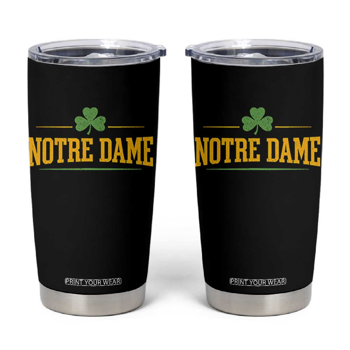 Notre Dame Tumbler Cup Vintage Varsity Sports IN State Gold Shamrock