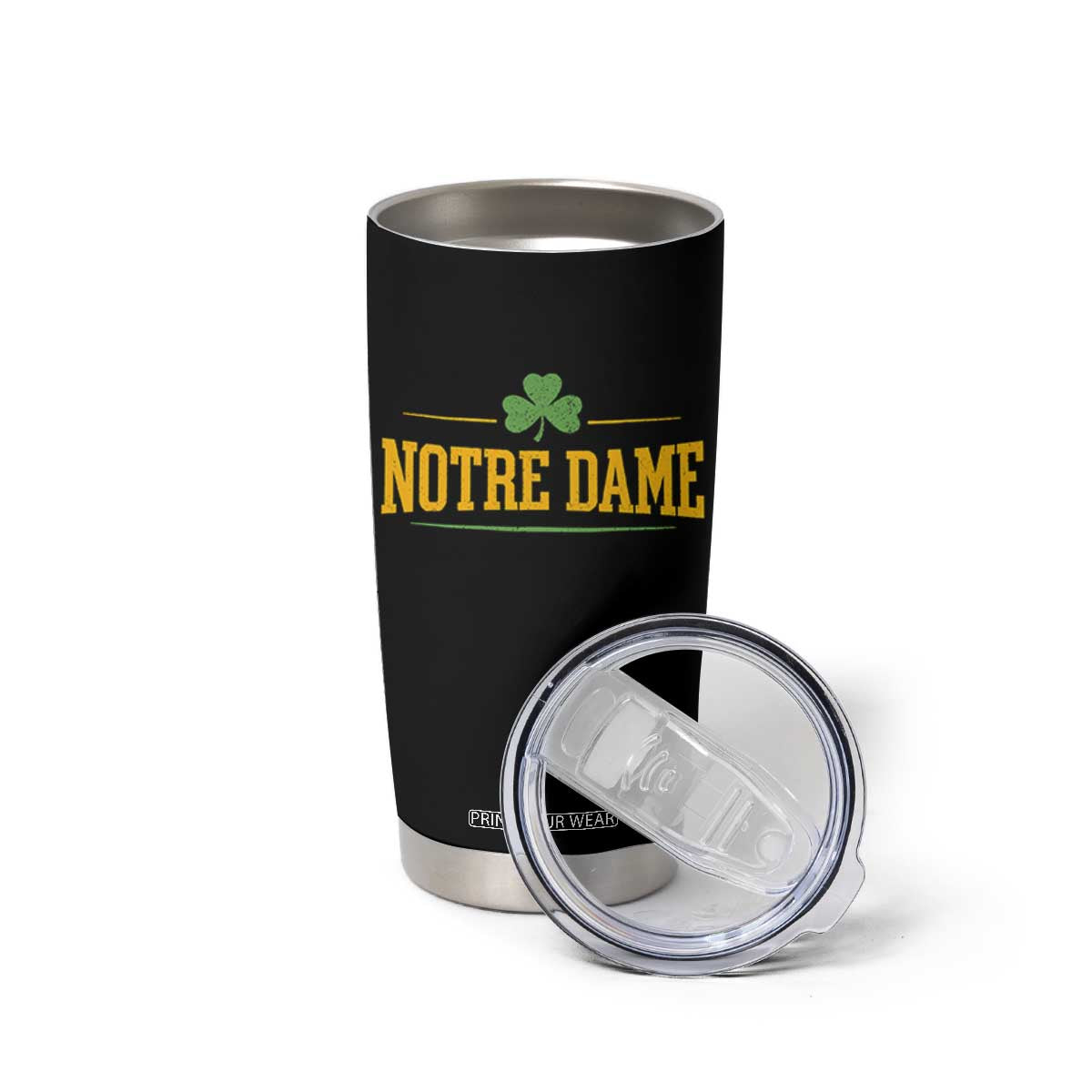 Notre Dame Tumbler Cup Vintage Varsity Sports IN State Gold Shamrock