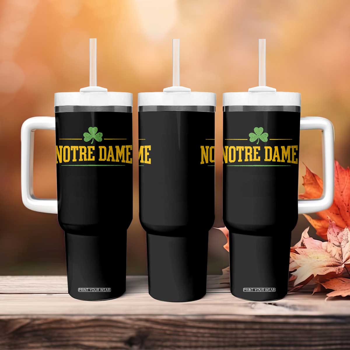 Notre Dame Tumbler With Handle Vintage Varsity Sports IN State Gold Shamrock